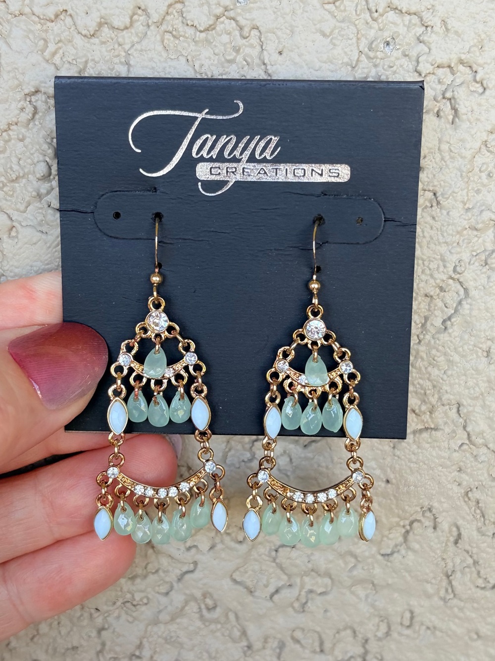 Bohemian Mint Green & Gold Chandelier Earrings